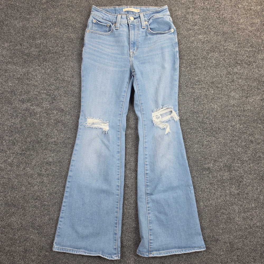Levis 726 Flare Jeans Women's 25 Light Wash Denim High Rise Stretch Distressed
